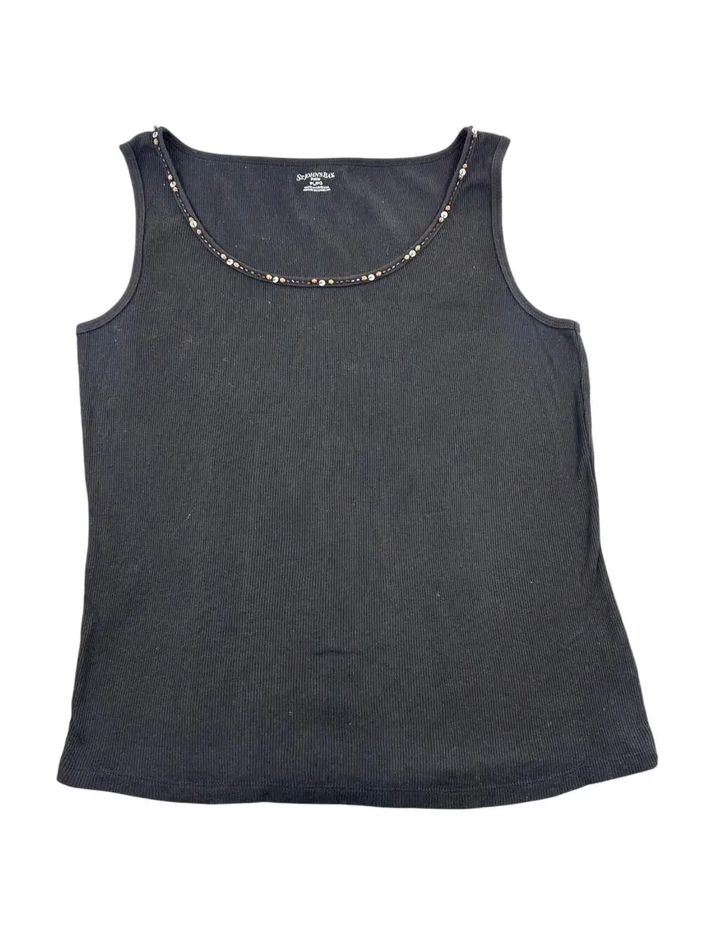 St. John's Bay Y2K Black Ribbed Tank Top with Beaded Neckline